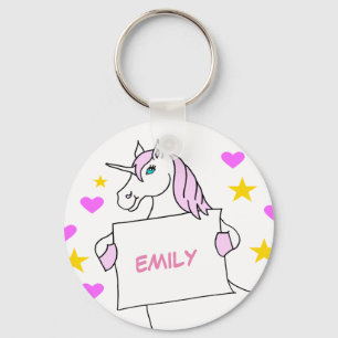 Porte-clés Belles étoiles Unicorn et de jolies coeurs roses