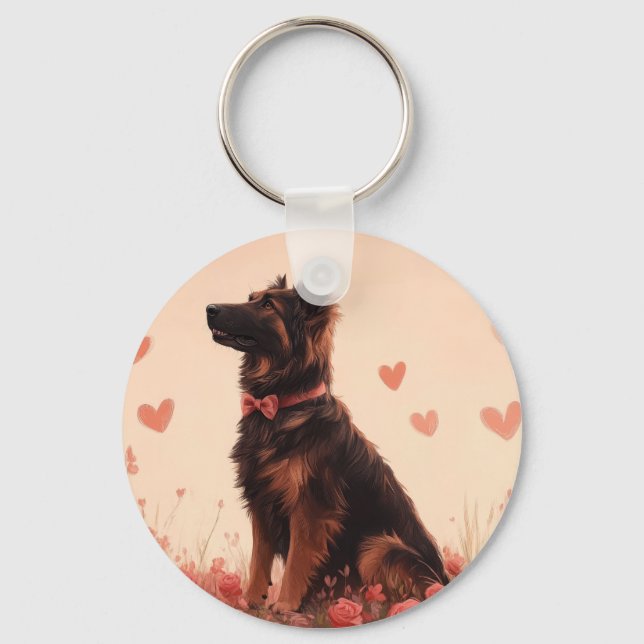 Porte-clés Berger anatolien avec Rose - Saint-Valentin (Recto)
