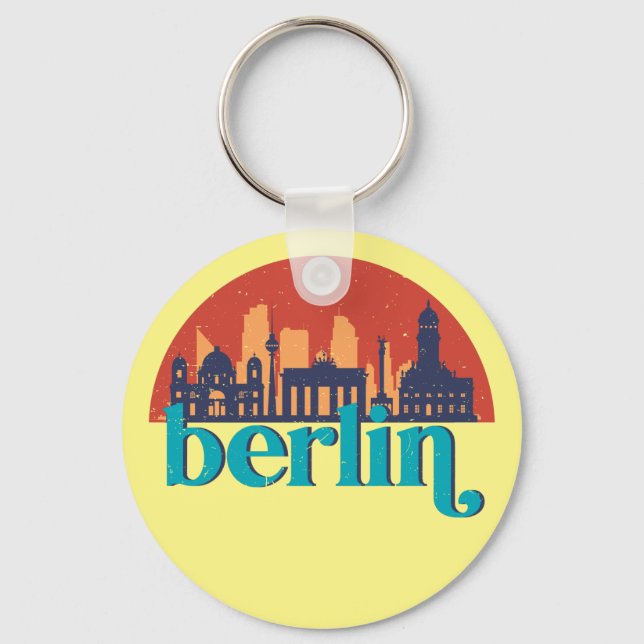 Porte-clés Berlin Allemagne City Skyline Retro Cityscape Art (Recto)