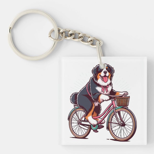 Porte-clés Bernese Dog Biker, croiseur bernois aventure vélo (Devant)
