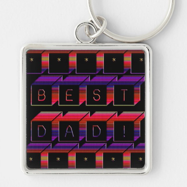 Porte-clés Best Dad Block Text red & Purple (Devant)