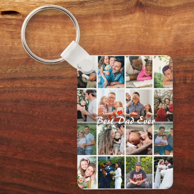 Porte-clés Best Dad Ever 16 Photo Collage Personalized Father (Recto)