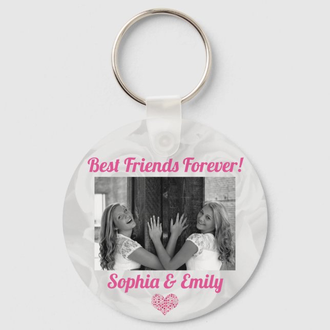 Porte-clés Best Friends Besties BFF Ajouter des noms de photo (Recto)