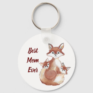 Porte-clés Best Mom Ever Cute Fox Family Watercolor