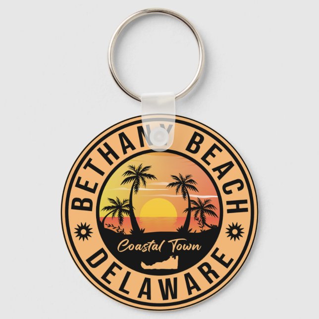 Porte-clés Bethany Beach Delaware Palmiers Retro Sunset 80s (Recto)