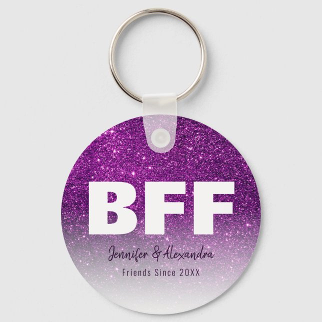 Porte-clés BFF Purple Gold Parties scintillant Personnalisé m (Recto)