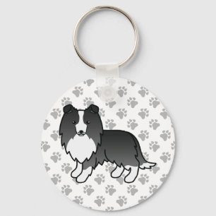 Porte-clés Bi-Black Shetland Sheepdog Cartoon Chien et Pâtes