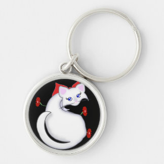 Porte-clés Bianca Toon Kitty avec le rouge fleurit le porte -