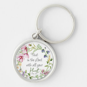 Porte-clés Bible Verse Trust in the Lord with Botanical Theme