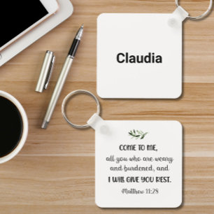 Porte-clés Bible verset Matthew Olive Carré Porte - clé