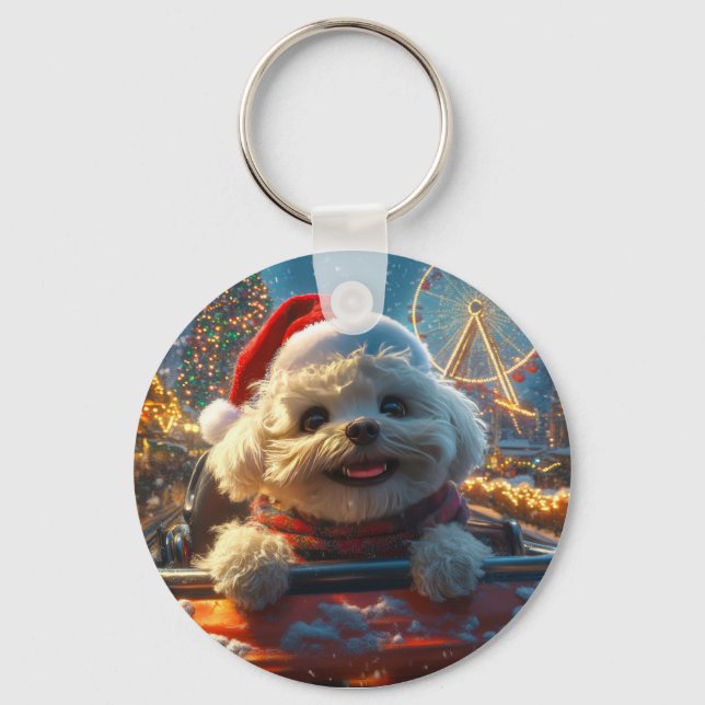 Porte-clés Bichon Frise Dog Roller Dessous de verre Noël (Recto)