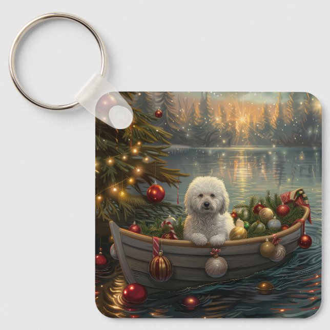 Porte-clés Bichon Frise Noël Festive Voyage (Recto)