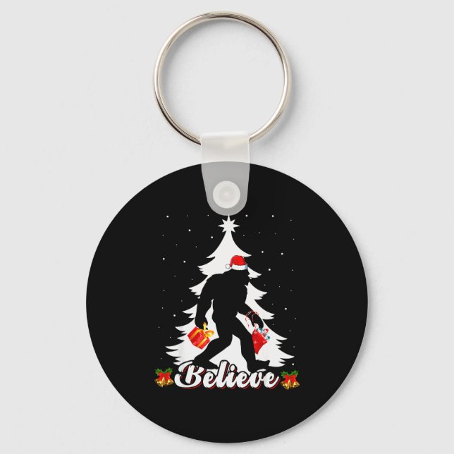 Porte-clés Bigfoot Believe Christmas Tree Funny Santa Sasquat (Recto)