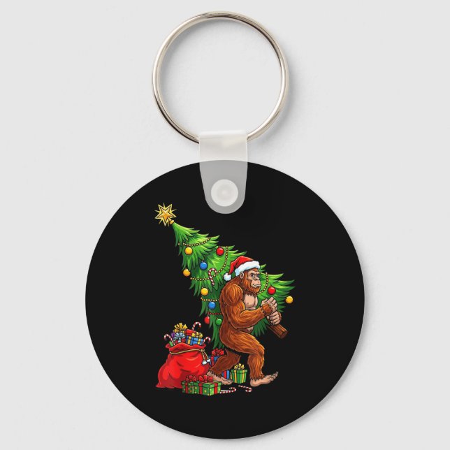 Porte-clés Bigfoot Christmas Tree Xmas Lights Funny Sasquatch (Recto)