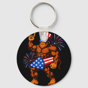 Porte-clés Bigfoot feu d'artifice drapeau américain sasquatch