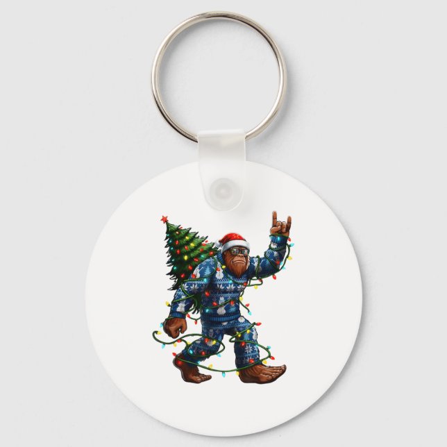 Porte-clés Bigfoot Sasquatch Christmas Tree Santa Hat Lights  (Recto)