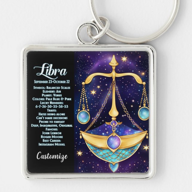 Porte-clés Bijou personnalisé Galaxie Zodiac Libra (Devant)