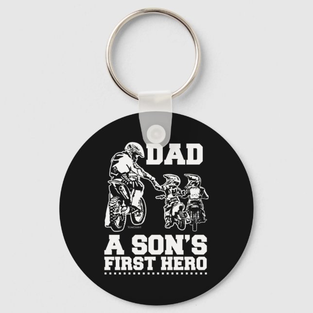 Porte-clés Biker papa père Deux enfants fils Motocross Motorc (Recto)