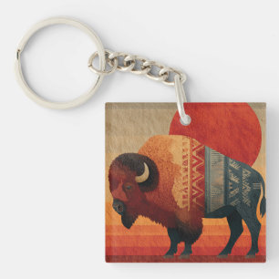 Porte-clés Bison stylisé avec des motifs amérindiens 