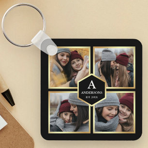 Porte-clés Black and Gold 4 Pictures Family Photo Collage