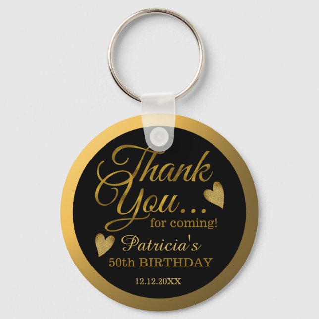 Porte-clés Black And Gold 50th Birthday Guest Merci (Verso)