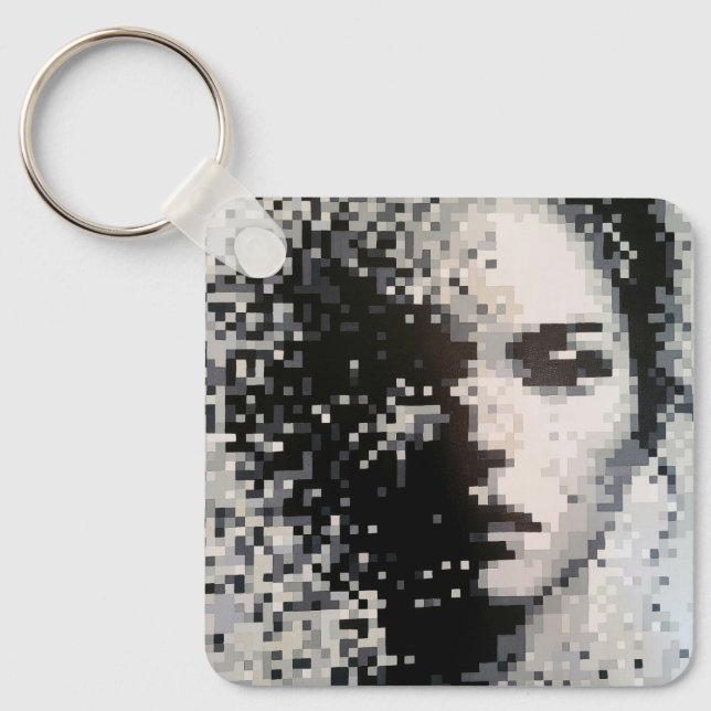Porte-clés Black and white pixelated portrait (Recto)