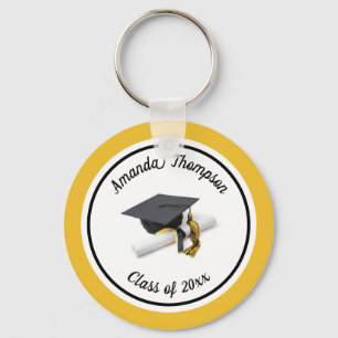 Porte-clés Black and Yellow Graduation Cap and Tassel