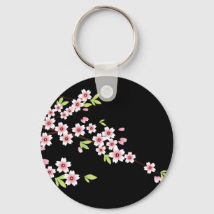 Porte-clés Black avec rose et vert cerisier en fleurs Sakura