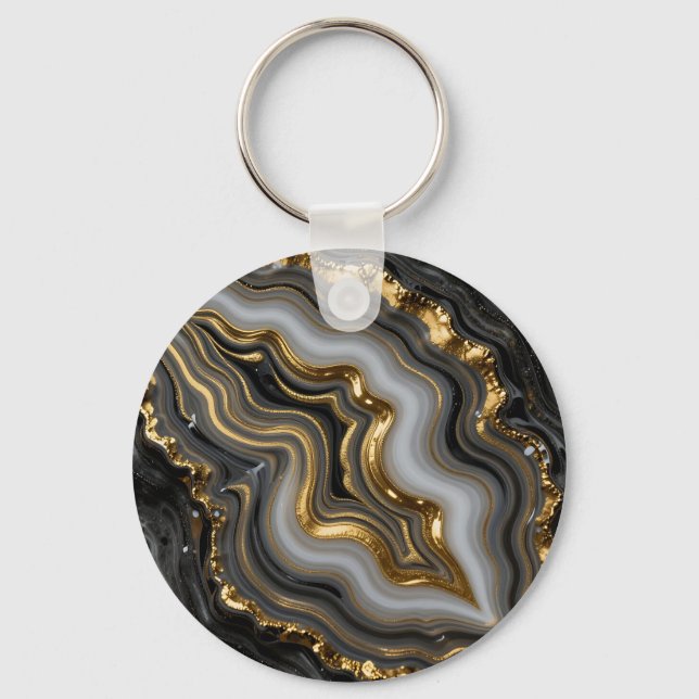 Porte-clés Black Gold Agate Geode Luxury Marble (Recto)