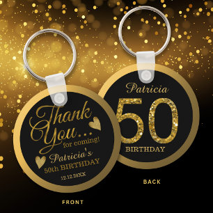 Porte-clés Black & Gold Glitter Fête de 50e Anniversaire Merc