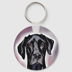 Porte-clés Black Great Dane Watercolor Art