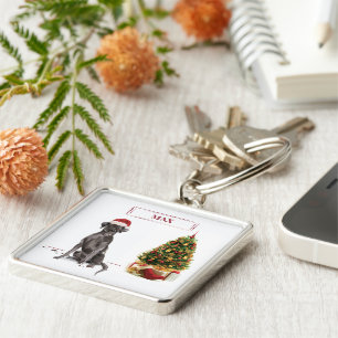 Porte-clés Black Lab Funny Chien de Noël et arbre