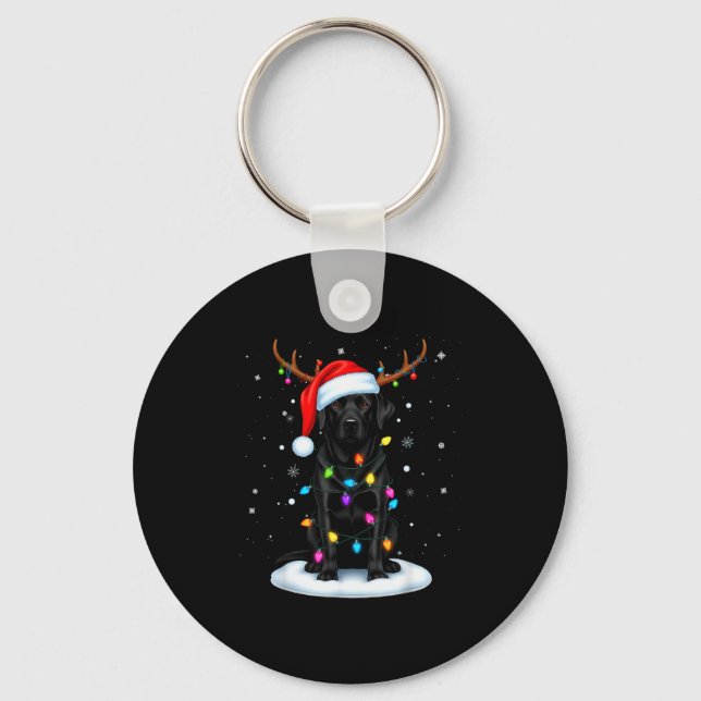 Porte-clés Black Lab Labrador Christmas Dog Reindeer Lights P (Recto)
