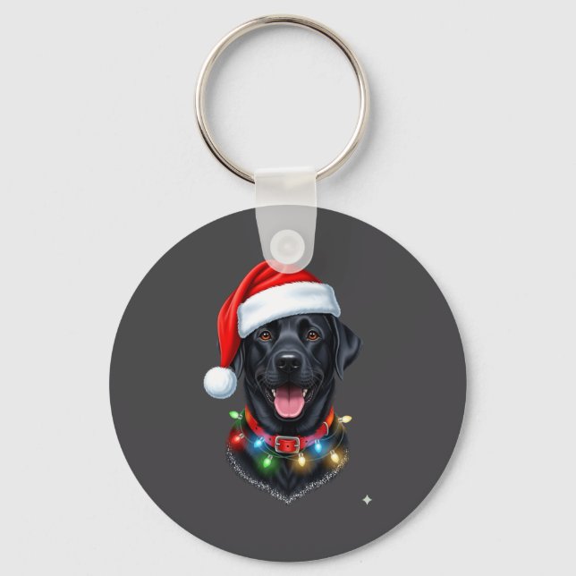 Porte-clés Black Lab Labrador Christmas Dog Santa Hat Light P (Recto)