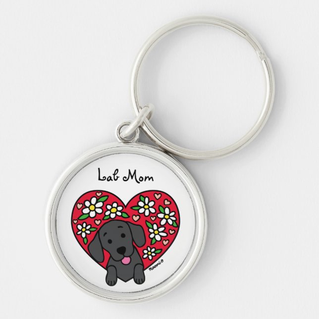 Porte-clés Black Lab Maman Floral Heart Keychain (Devant)