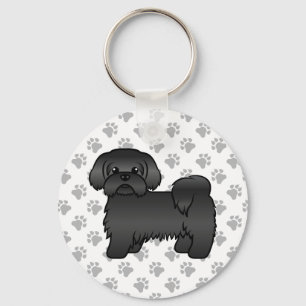 Porte-clés Black Shih Tzu Cute Cartoon Dog Illustration