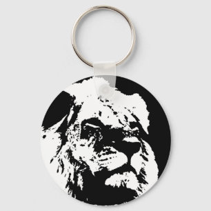 Porte-clés Black & white lion pop art