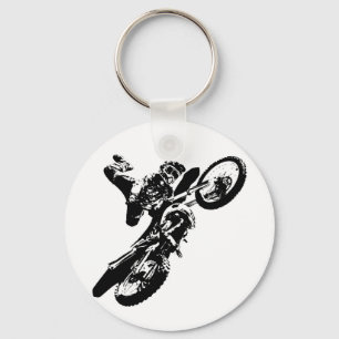 Porte-clés Black White Pop Art Motocross Motorcyle Sport