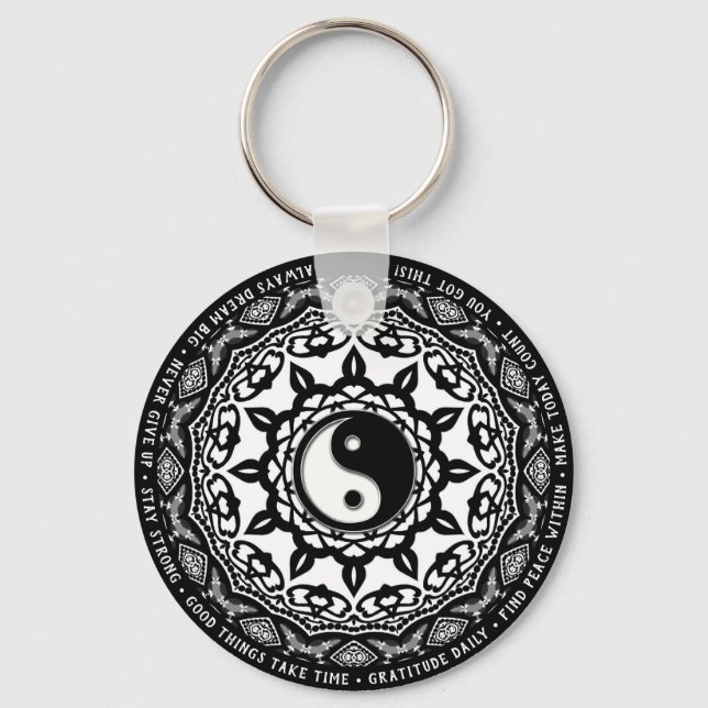 Porte-clés Black White Yin Yang Mandala Daily Rappel Mots (Verso)