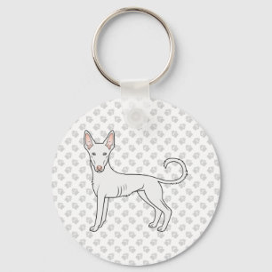 Porte-clés Blanc Ibizan Hound Manteau lisse Cartoon Chien & P