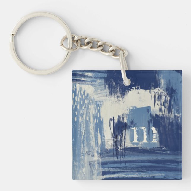 Porte-clés Bleu Abstrait et ivoire (Devant)