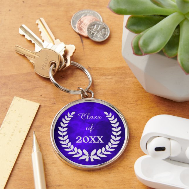 Porte-clés Bleu argent Laurel Wreath Graduation (Bureau)