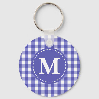 Porte-clés Bleu Blanc En vichy Vérifier Motif Monogramme