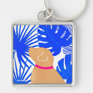 Porte-clés Bleu Blanc Tropical Island Chien jaune Porte - clé