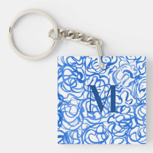 Porte-clés Bleu blanc unique Porte - clé d'aquarelle