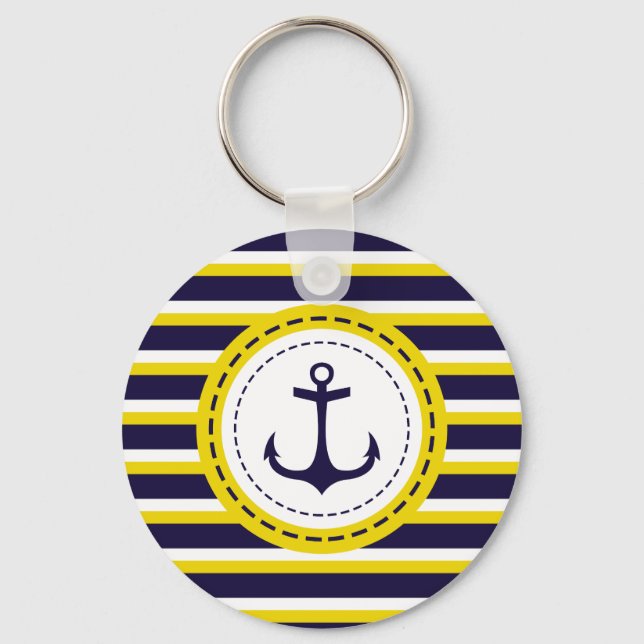 Porte-clés Bleu Bleu Jaune de la marine Nautique Ancre Design (Recto)