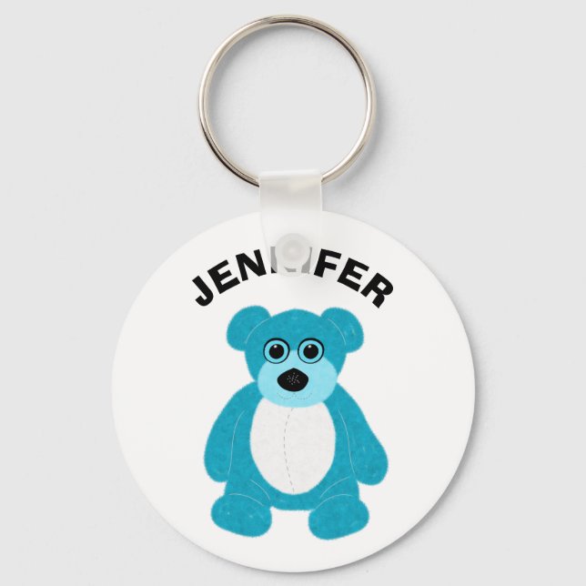 Porte-clés Bleu brillant Ours Teddy Graphisme Personnalisé (Recto)
