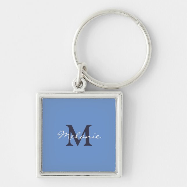 Porte-clés Bleu de Centaurée et Indigo Monogramme Personnalis (Devant)