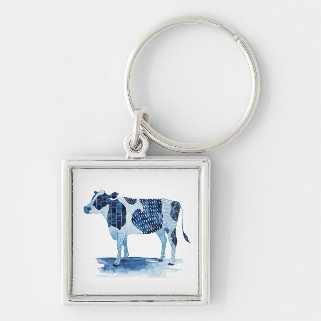 Porte-clés Bleu de cobalt Animaux de ferme - Vache (Devant)