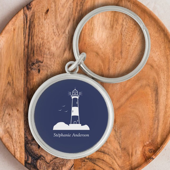 Porte-clés Bleu de la marine phare (Lighthouse Navy Blue Keychain)